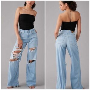 American Eagle Dreamy Drape Stretch Curvy Super High Waisted Baggy Wide Leg Jean